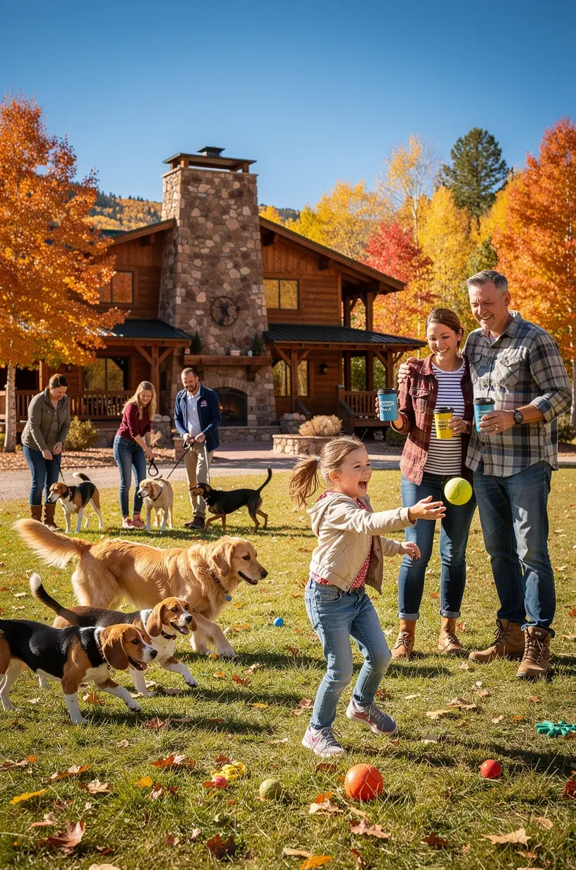 Группа собак разных пород, наслаждающихся активными играми под присмотром специалистов